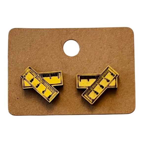 Handmade Back-to-School Wooden Stud Earrings – Multiple Designs - Picture 12 of 16